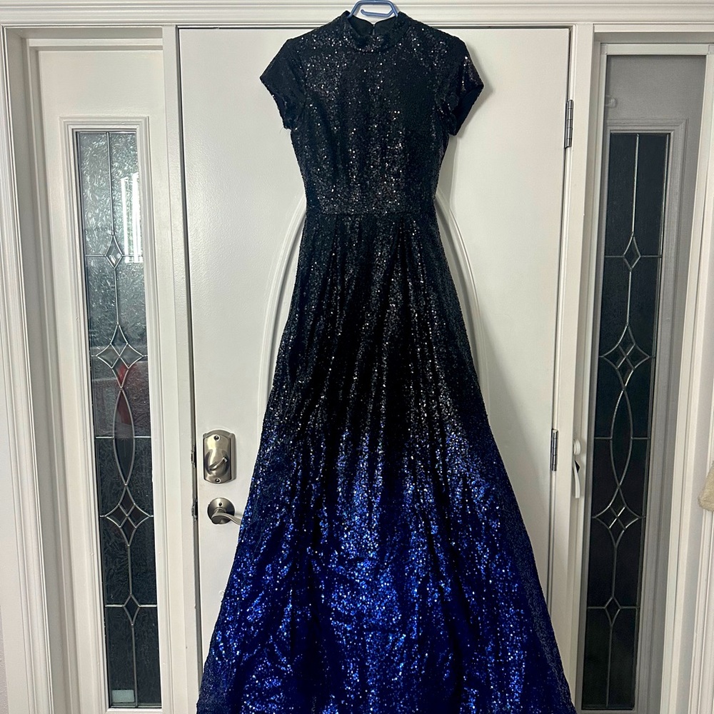 Black Blue sequin ombré prom dress